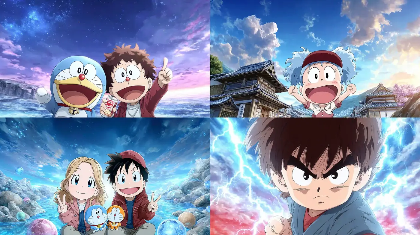 Vibrant and dynamic anime style with whimsical storytelling - Midjourney sref style
