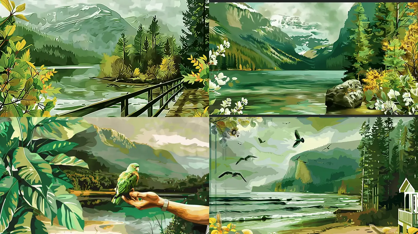 Serene Nature-Inspired Illustrative Tapestry - Midjourney sref style