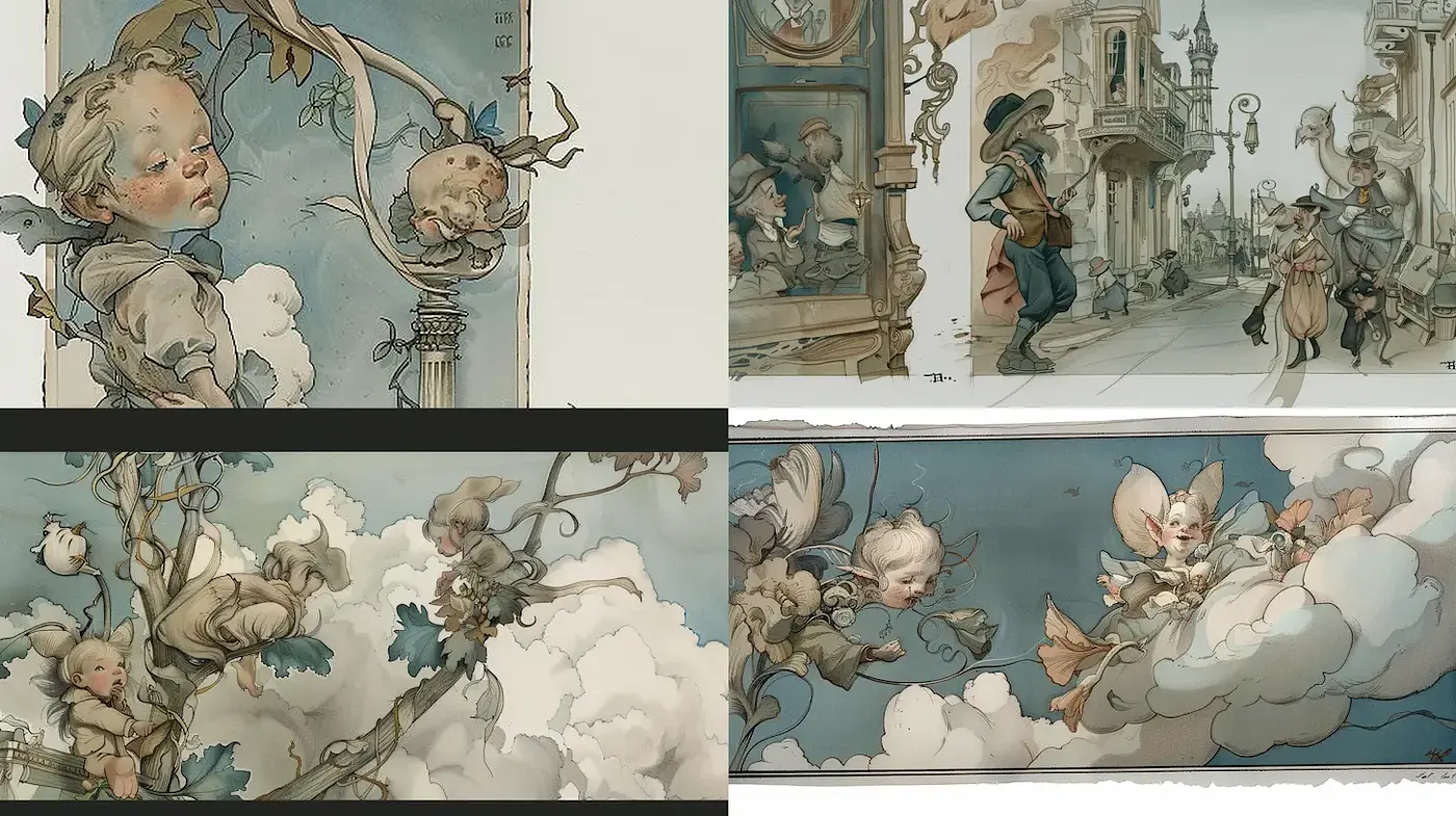 Whimsical Dreamscapes with Ethereal Quality and Soft Illustrative Touch - Midjourney sref style