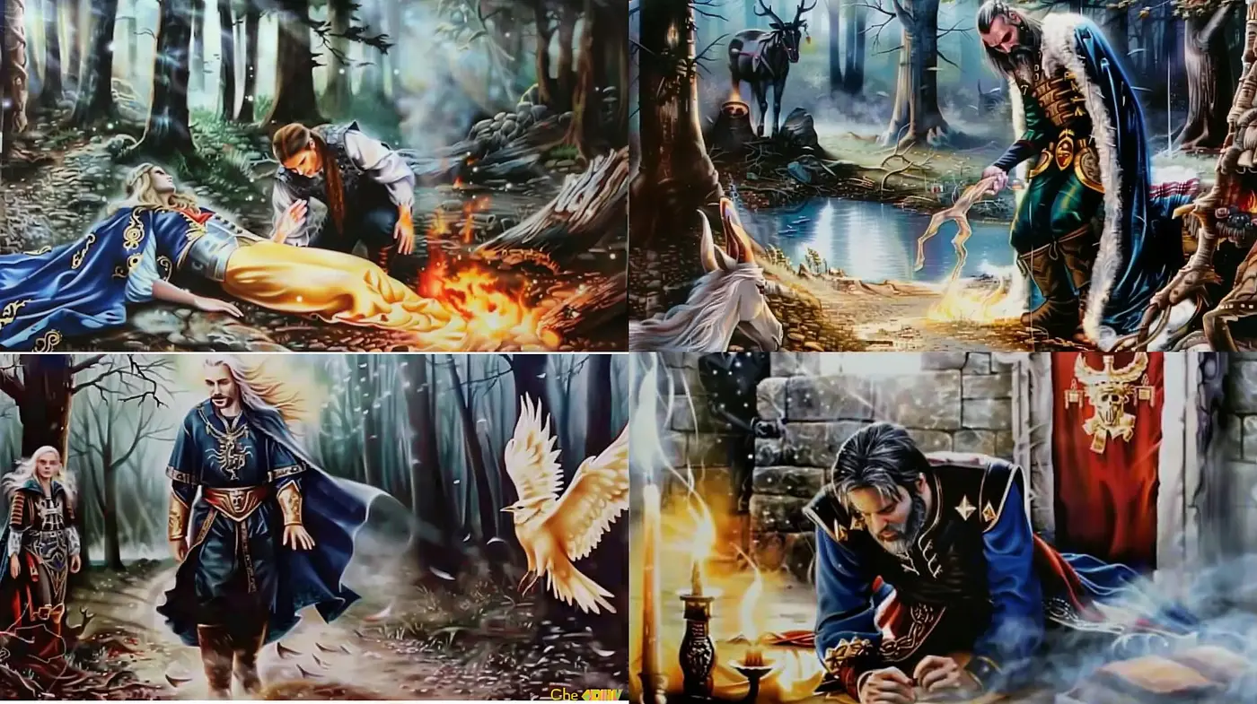 Mystical Fantasy Oil Painting with Dramatic Lighting and Textured Brushwork - Midjourney sref style