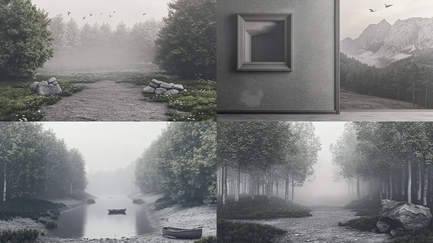 Ethereal Mists and Monochromatic Vistas: A Study in Atmospheric Consistency - Midjourney sref style
