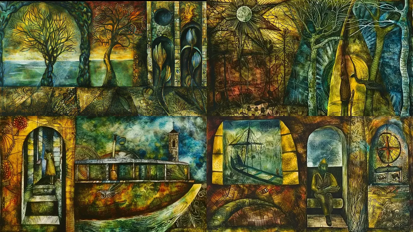 Surrealist Dreamscape in Earthy Hues - Midjourney sref style