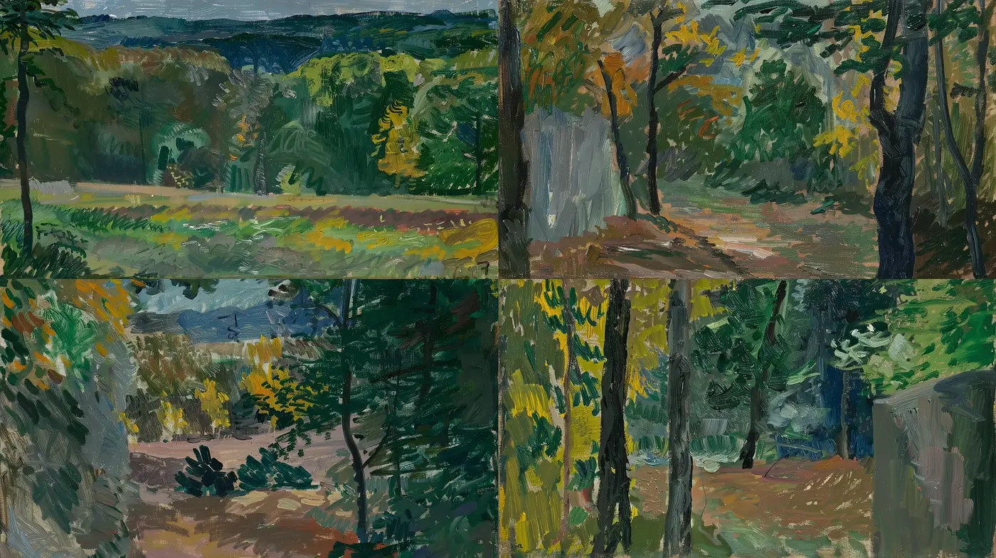 Consistent Arboreal Brushwork in Varied Verdant Tones - Midjourney sref style