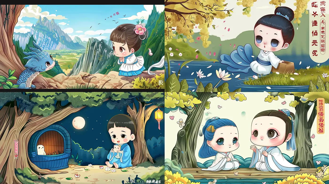 Enchanting Storybook Illustration in a Contemporary Anime-Inspired Style - Midjourney sref style