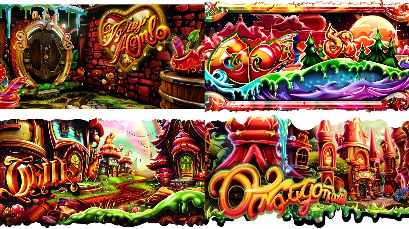 Whimsical Graffiti Fusion with a Vivid Fantasy Twist - Midjourney sref style