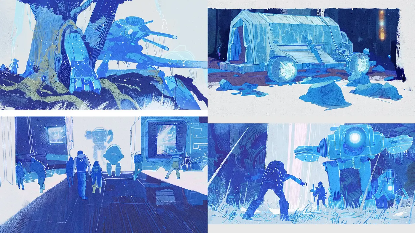 Frosted Sapphire Dreamscape: A Consistent Cold-Toned Imaginative Journey - Midjourney sref style