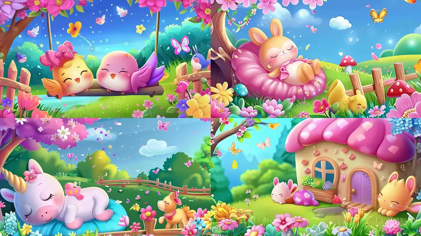 Whimsical, pastel-colored scenes infused with a playful atmosphere - Midjourney sref style