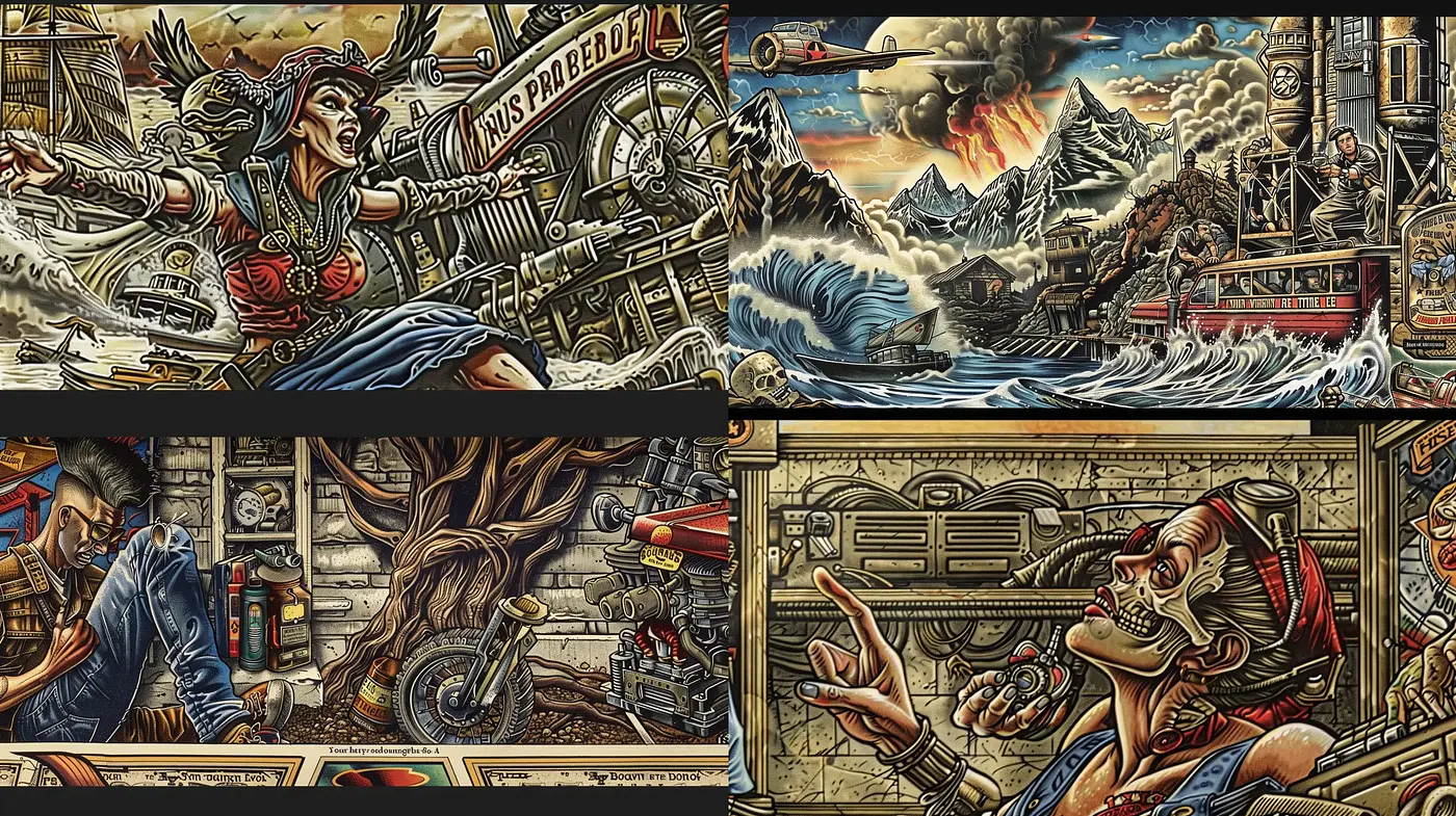 Intricate SteamPunk Tapestry: A Fusion of Industrial Age Aesthetics and Futuristic Sensibilities - Midjourney sref style