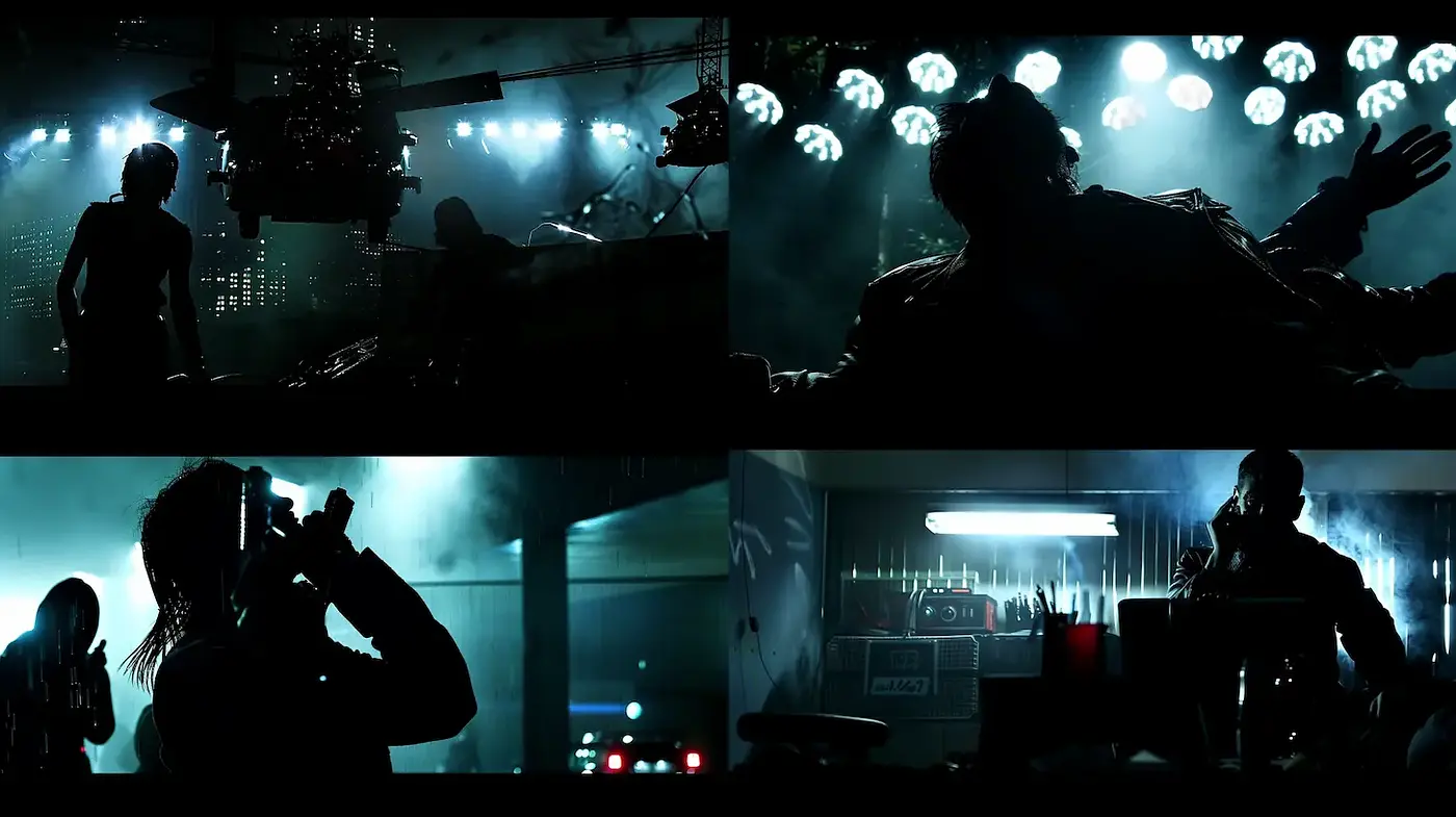 Dramatic Silhouette-Driven Noir Aesthetic with Cinematic Techniques - Midjourney sref style