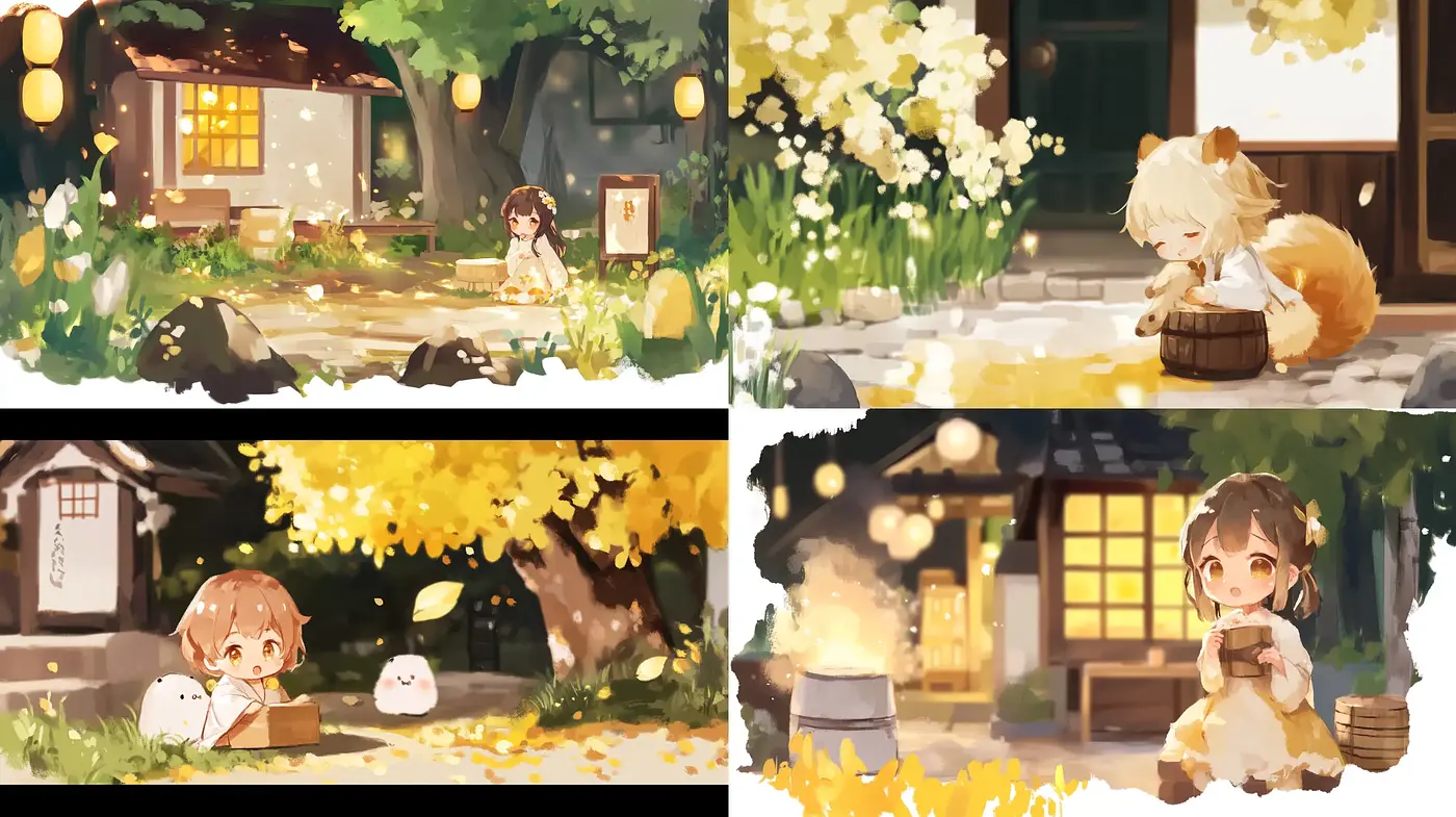 Warm Tones of Whimsical Storybook Illustrations - Midjourney sref style