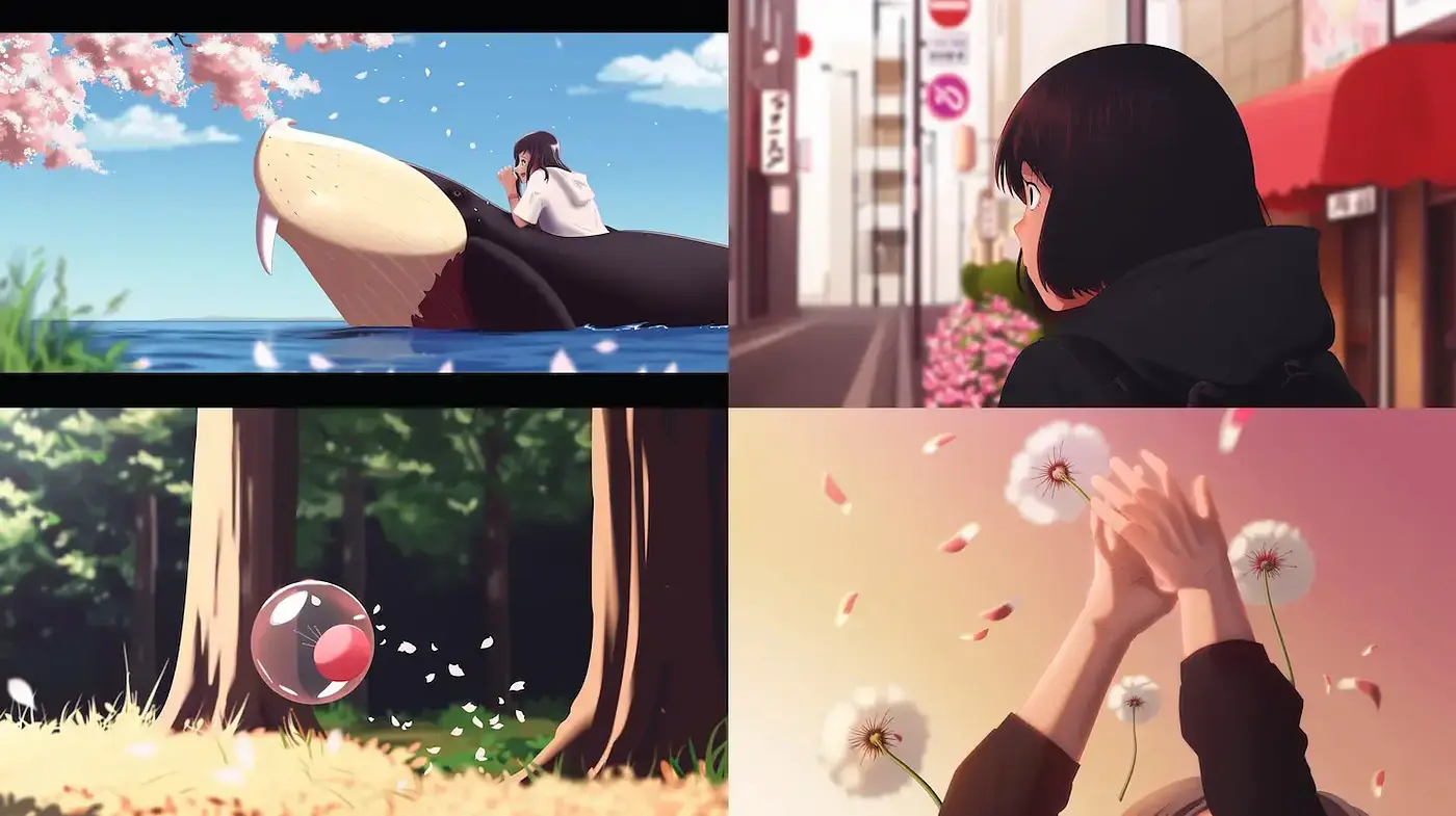 Delicate yet vibrant animated aesthetic with nature and urban elements - Midjourney sref style