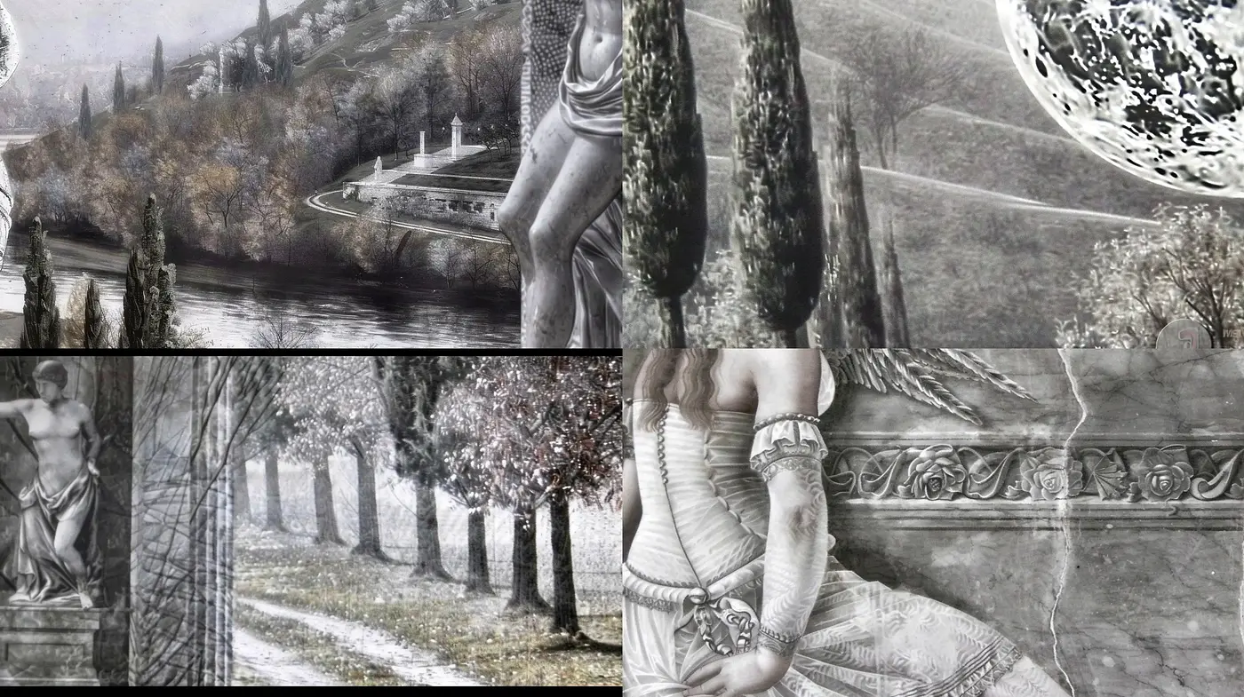 Monochromatic Etched Dreamscape Renderings - Midjourney sref style
