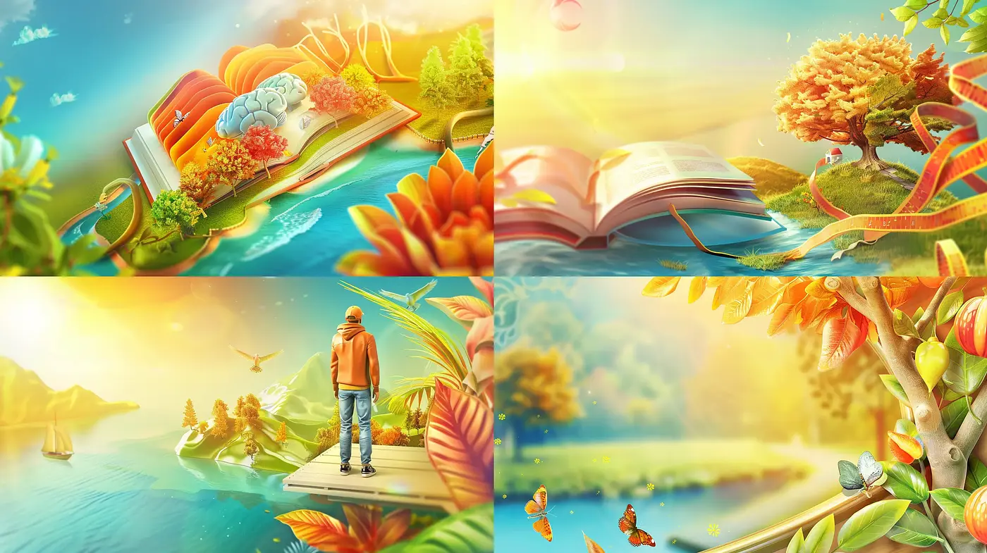 Harmonious Sunrise Dreamscape in Surrealist Illustrative Style - Midjourney sref style