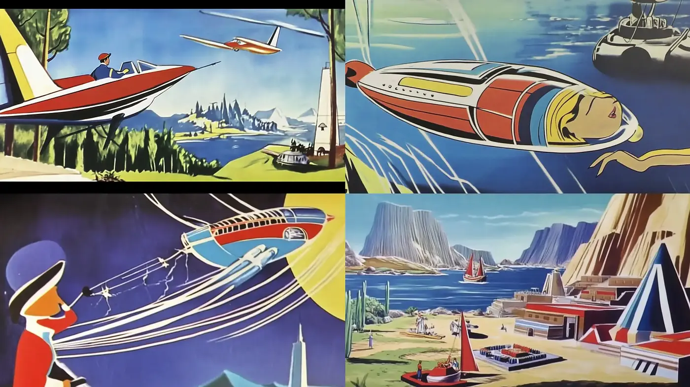 Retro Futuristic Dreamscape Illustration - Midjourney sref style