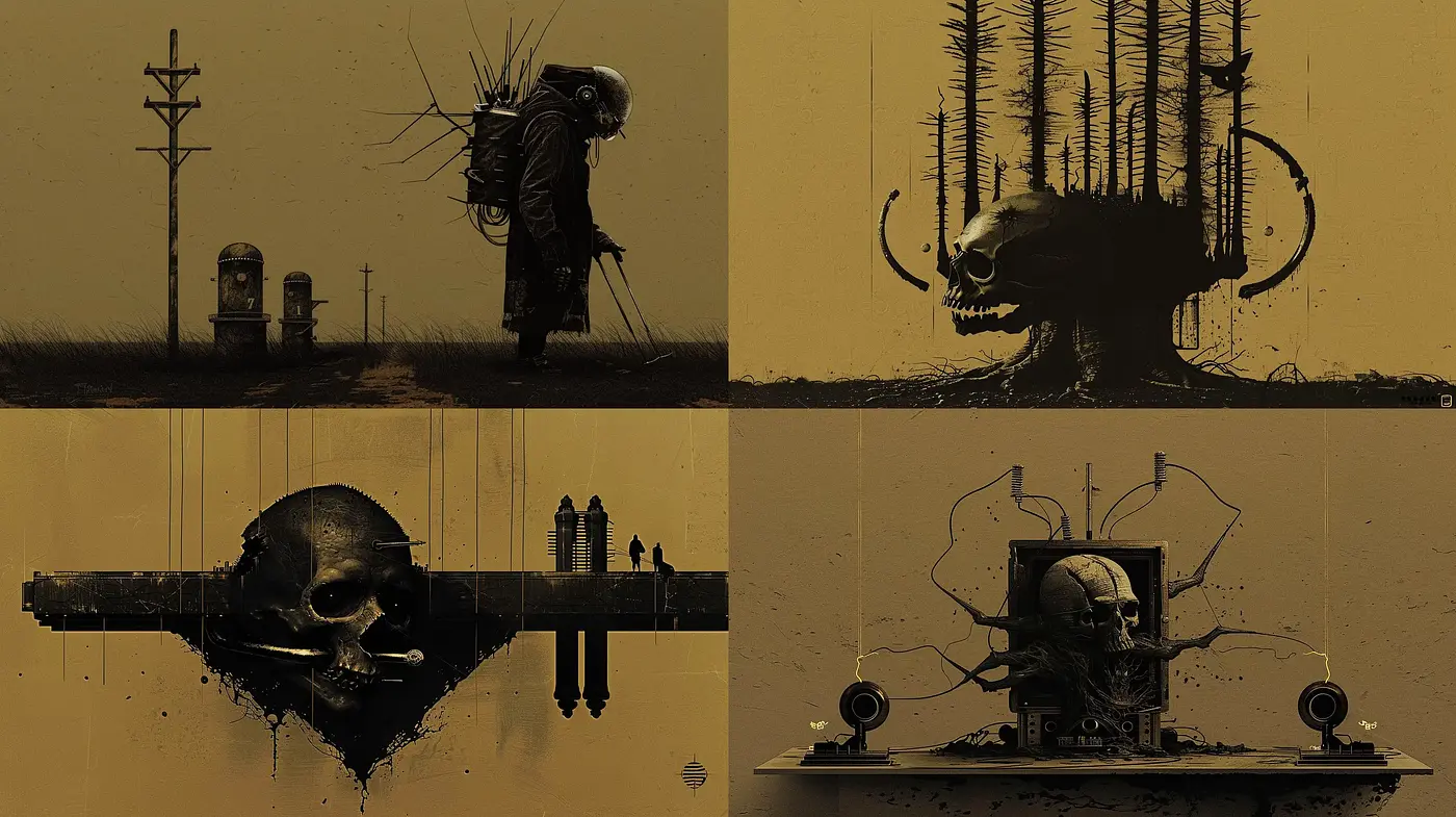 Dystopian Echoes: A Dark and Industrial Artistic Fusion - Midjourney sref style