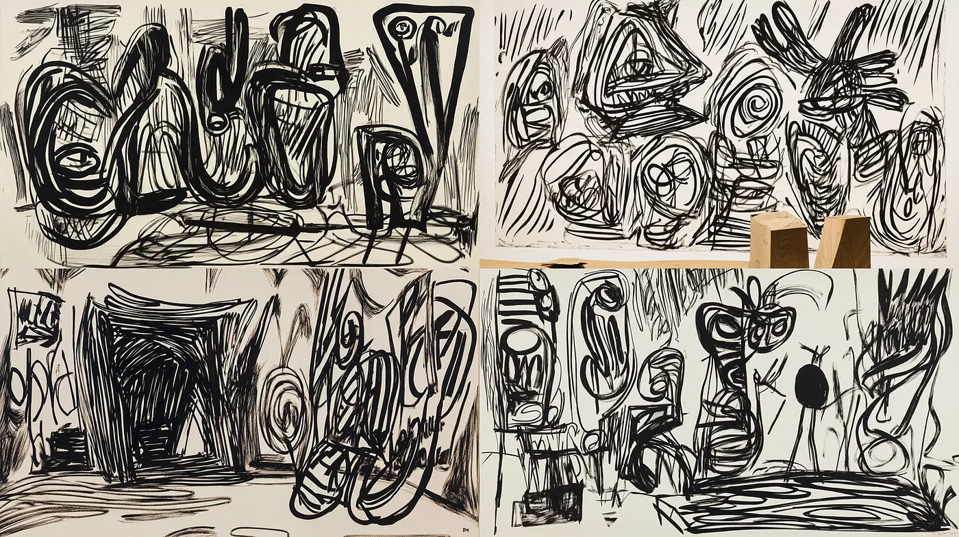 Dynamic Expressionism with Abstract Gestures and Intricate Lines - Midjourney sref style