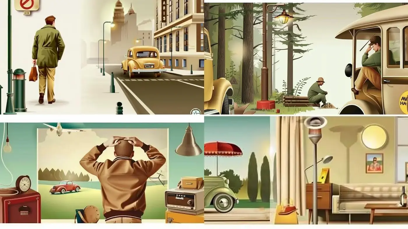 Stylized Retro Illustrations with a Nostalgic Urban Vibe - Midjourney sref style