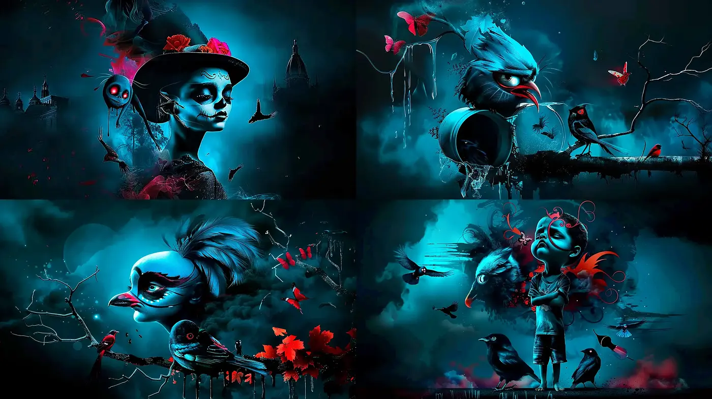 Eerie Neon Nocturne: A Digitally Crafted Gothic Fantasy - Midjourney sref style
