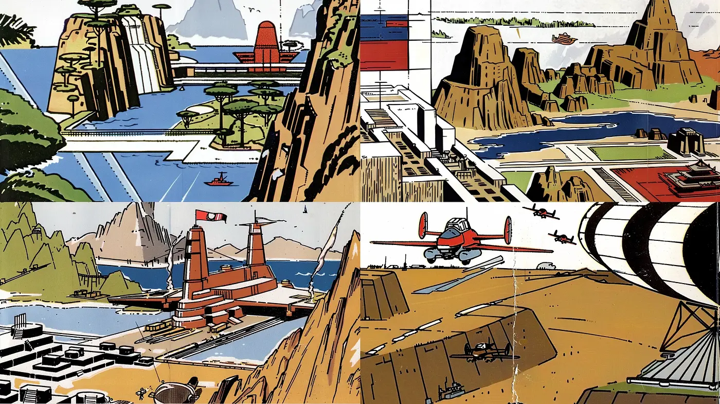 Consistent Retro-Futuristic Illustration with Linear Precision and Simplified Palette - Midjourney sref style