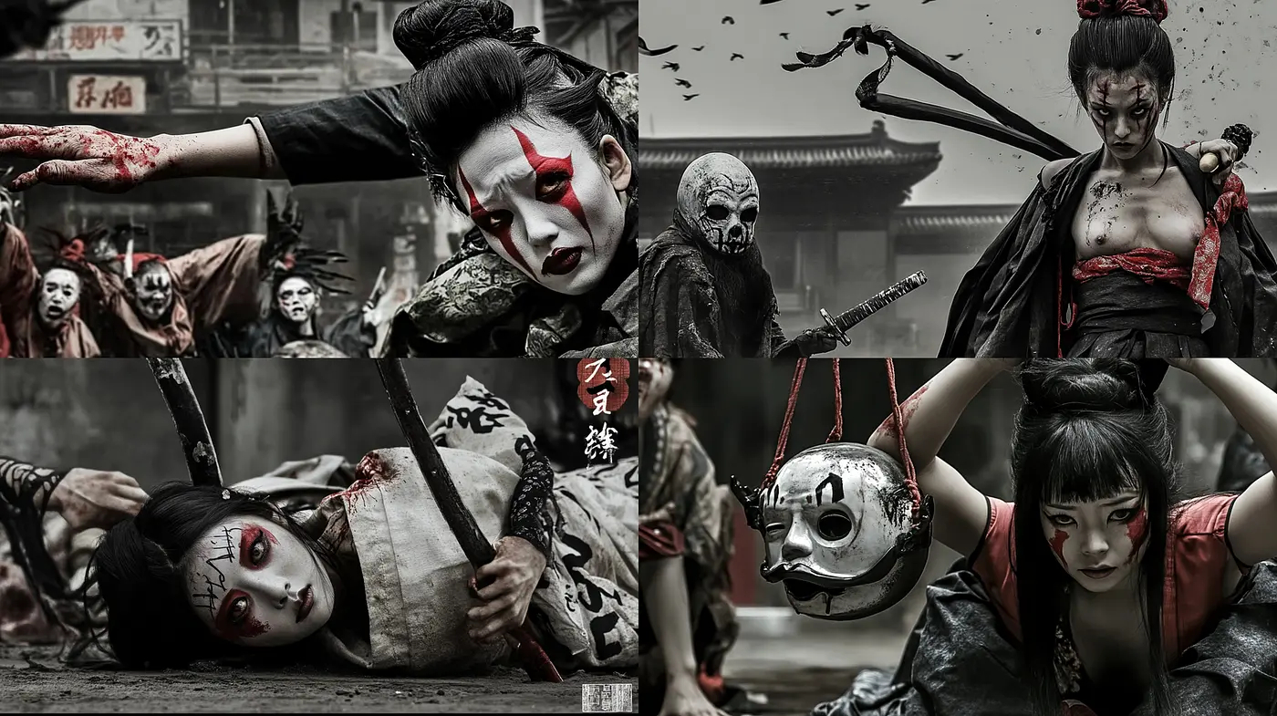 Dark and haunting blend of traditional and contemporary horror aesthetics - Midjourney sref style