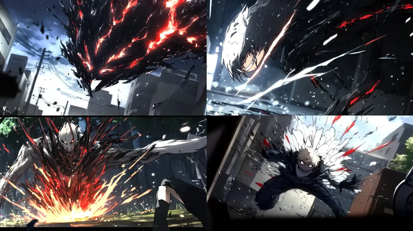 Dynamic Anime-Inspired Action with Vivid Contrast and Energy - Midjourney sref style