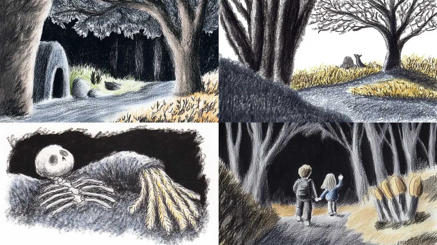 Enigmatic Twilight Woods: A Homage to Gloom and Textured Mystique - Midjourney sref style