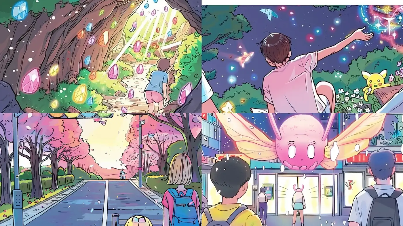 Dreamlike Anime-Inspired Fantasia with Vibrant Hues and Whimsical Imagery - Midjourney sref style