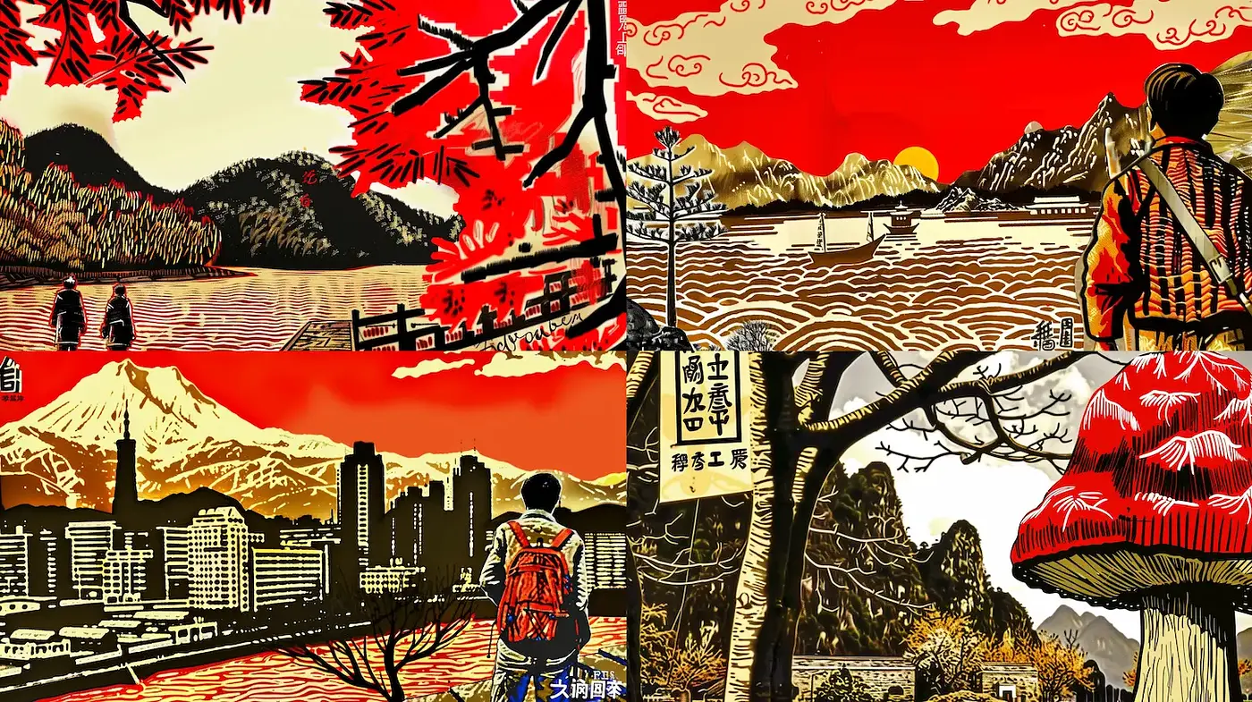 Intricate Blend of Contemporary Japanese Ukiyo-e and Vibrant Modern Aesthetic - Midjourney sref style