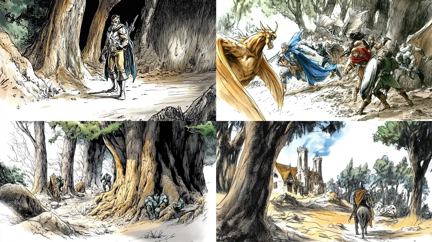 Time-worn Tales in Illustrative Ink and Watercolor - Midjourney sref style
