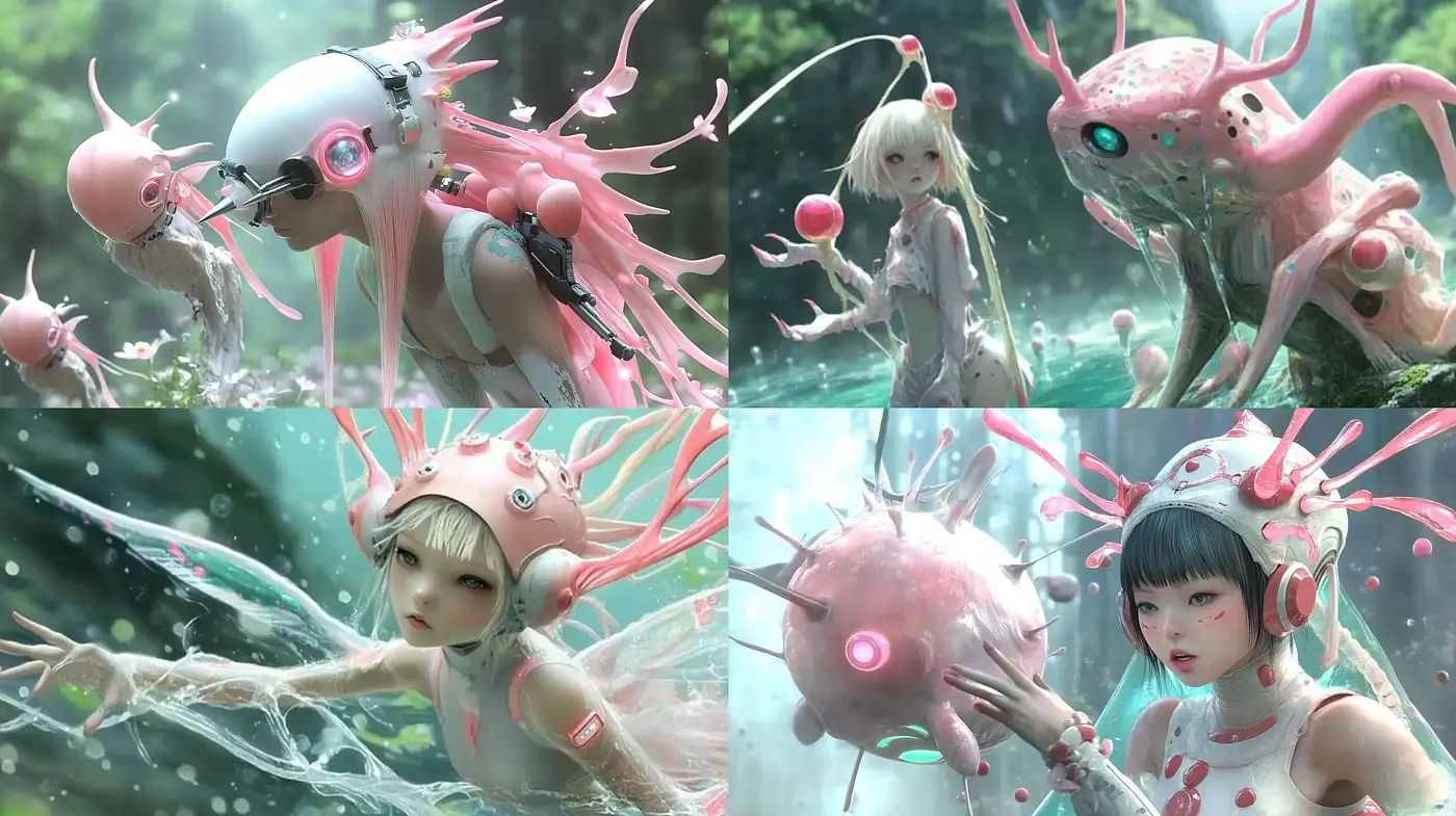 Ethereal Cybernetic Symbiosis in Dreamlike Pastels - Midjourney sref style