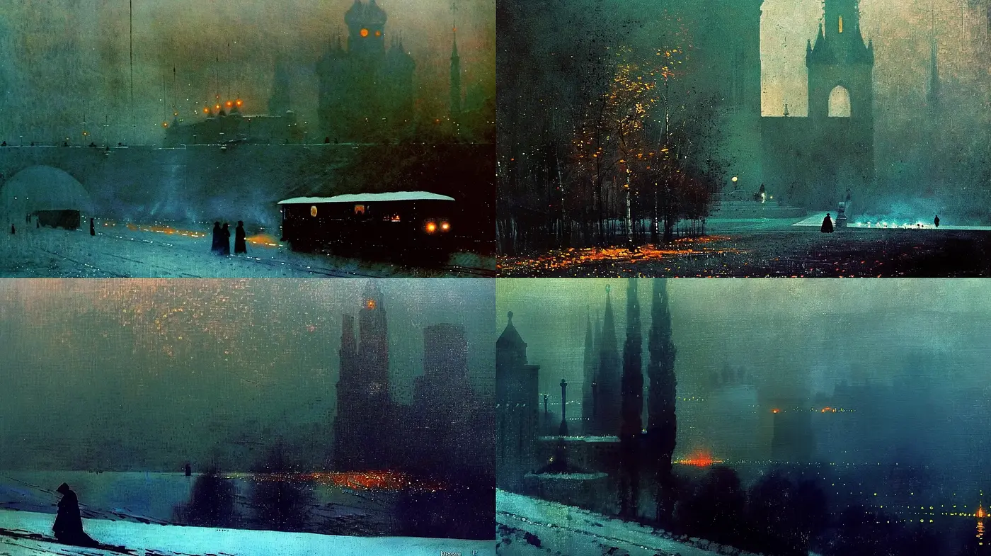 Misty Twilight Ambiance with Expressionist Undertones - Midjourney sref style