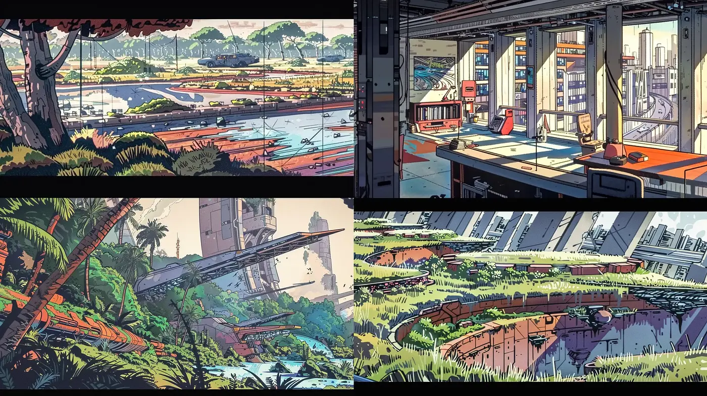 Futuristic Retro-Comic Fusion with a Vibrant and Detailed Expression - Midjourney sref style