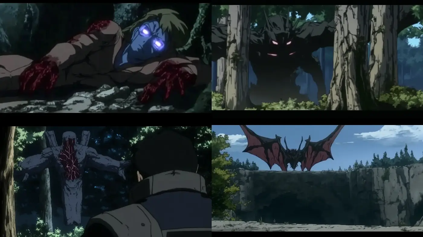Nocturnal Eeriescape: A Synthesis of Anime-Inspired Horror and Forest Mystique - Midjourney sref style