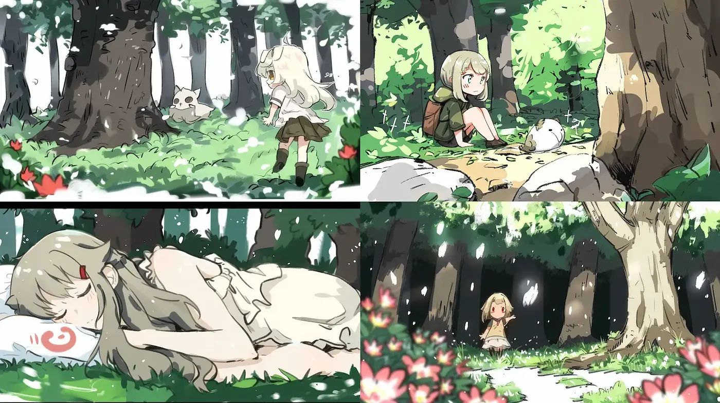 Charming and Whimsical Forest Scenes with Delicate Illustrative Techniques - Midjourney sref style