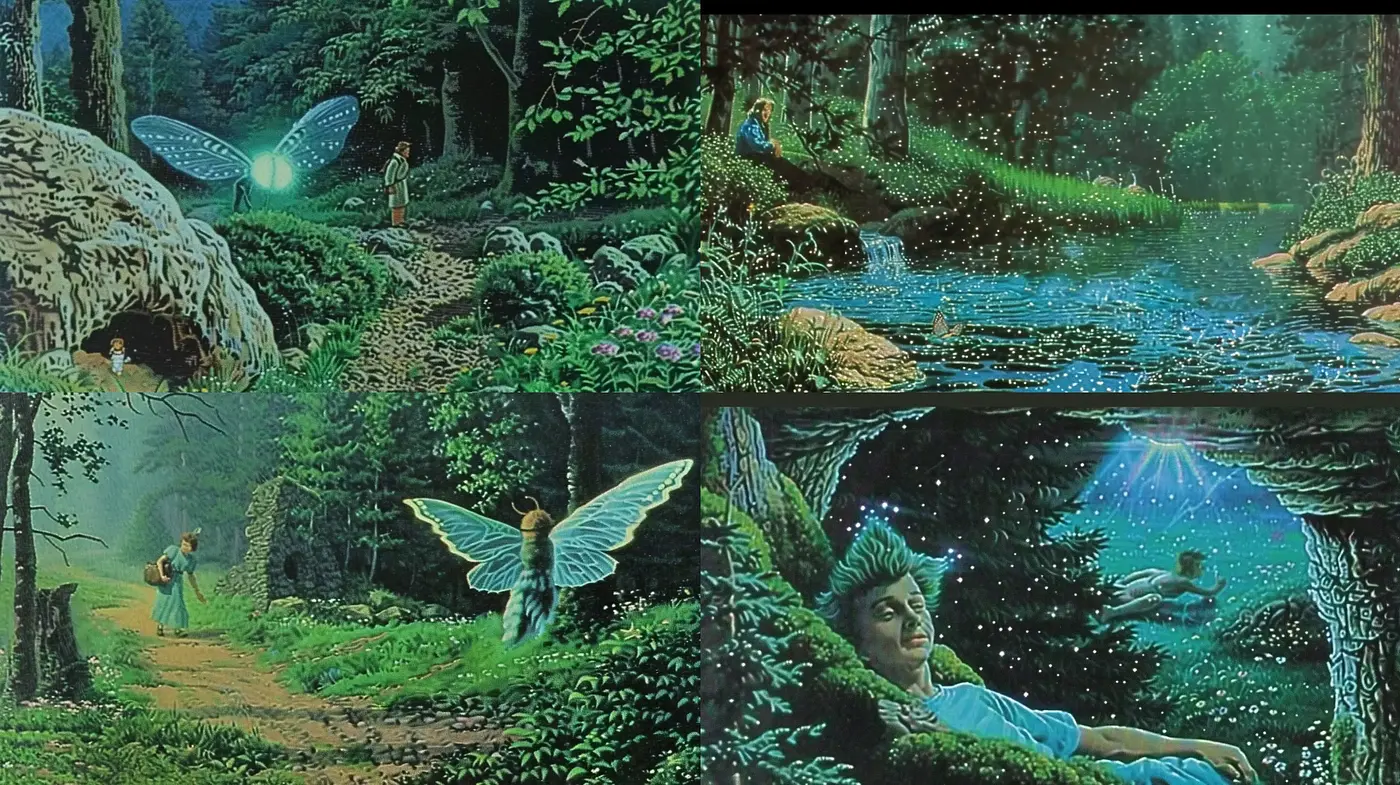 Enchanted Forest Dreamscape with Ethereal Fauna and Flora - Midjourney sref style
