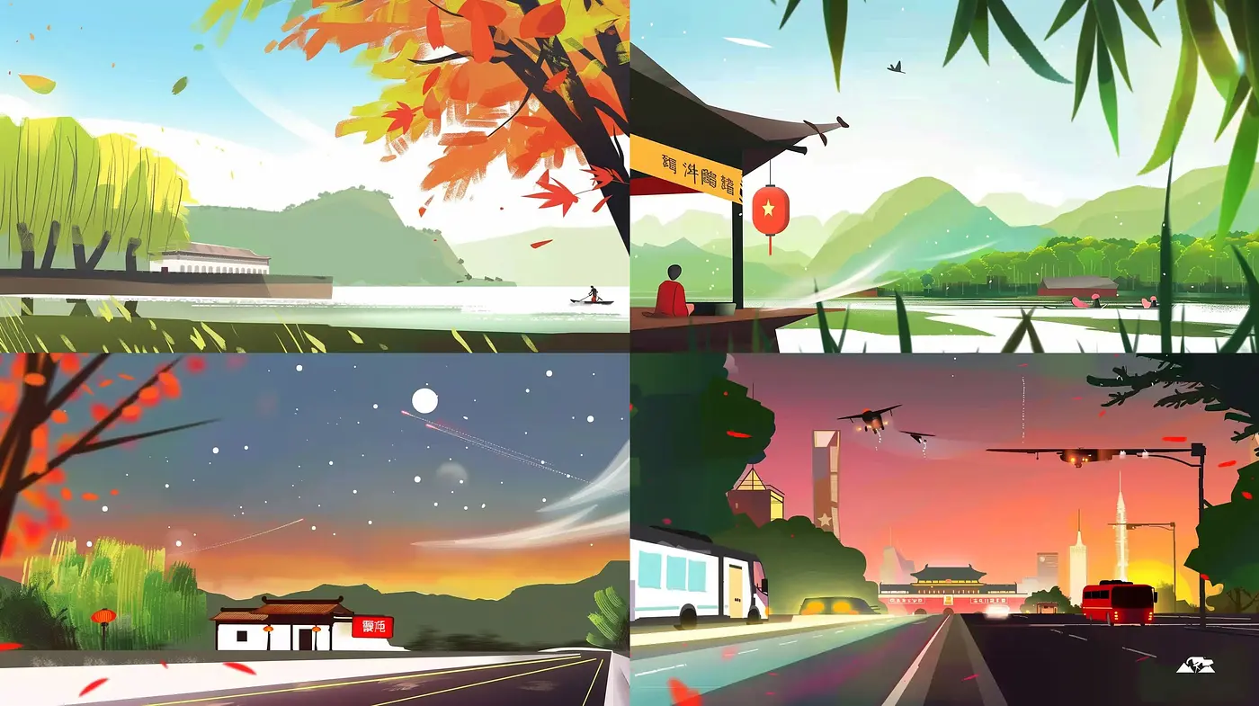 Serene Harmony of Stylized Nature and Urban Elegance - Midjourney sref style