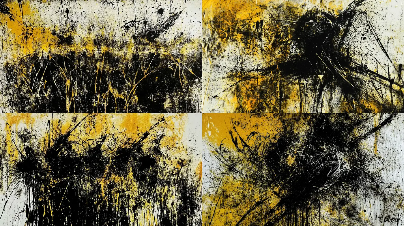 Abstract Expressionist Energy in Monochrome and Yellow - Midjourney sref style