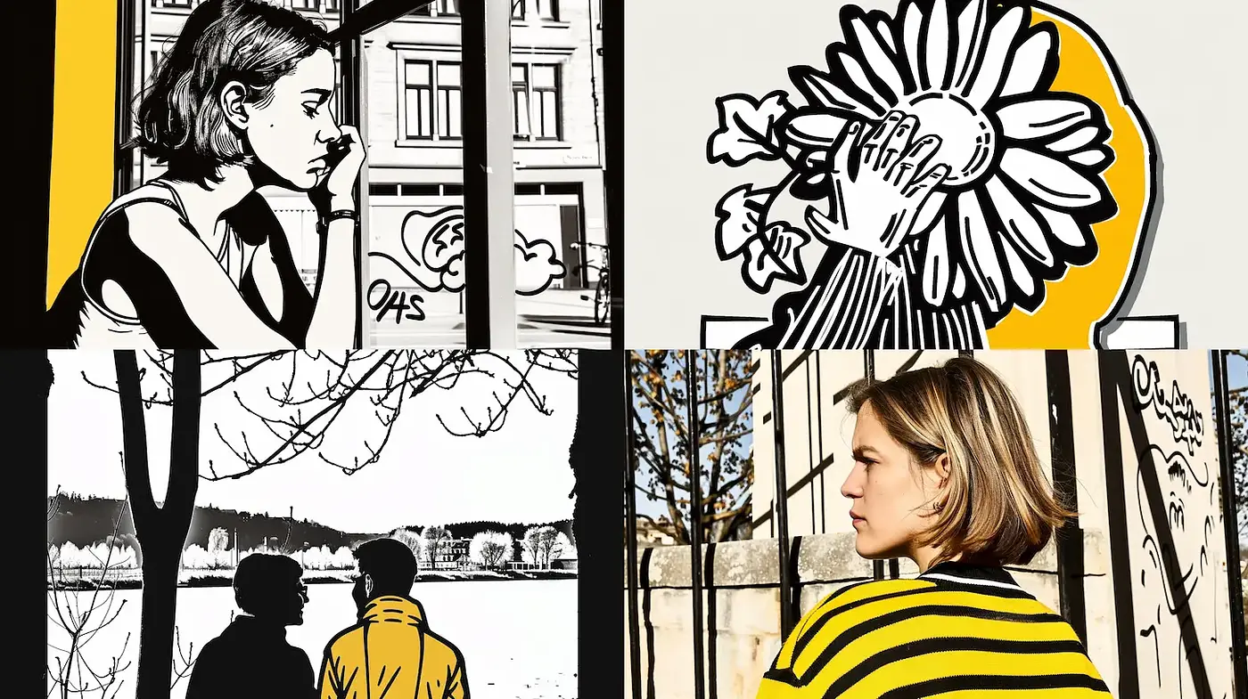 Stylized Black and Yellow Illustrations with Influences from Contemporary Art - Midjourney sref style