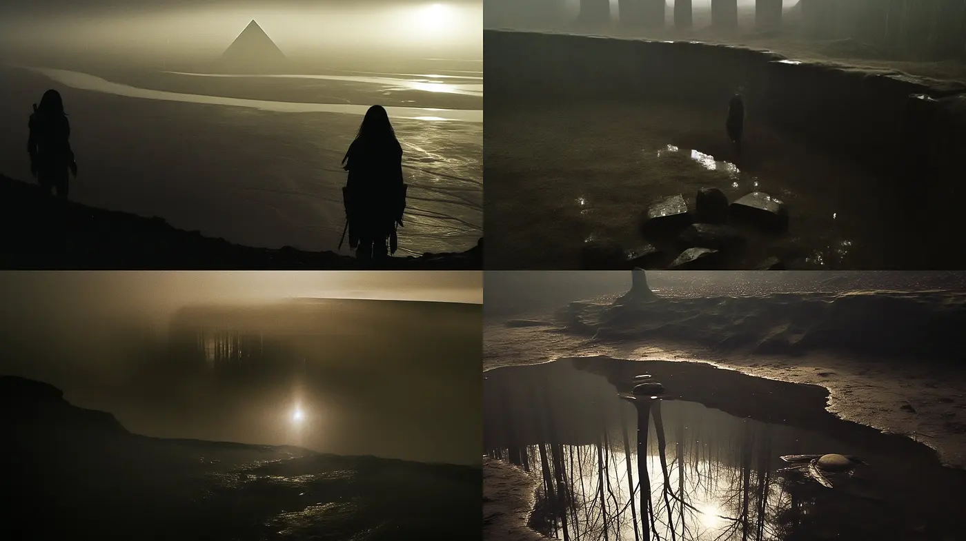 Ethereal Dusk: A Consistent Study in Sepia Tones and Surreal Landscapes - Midjourney sref style