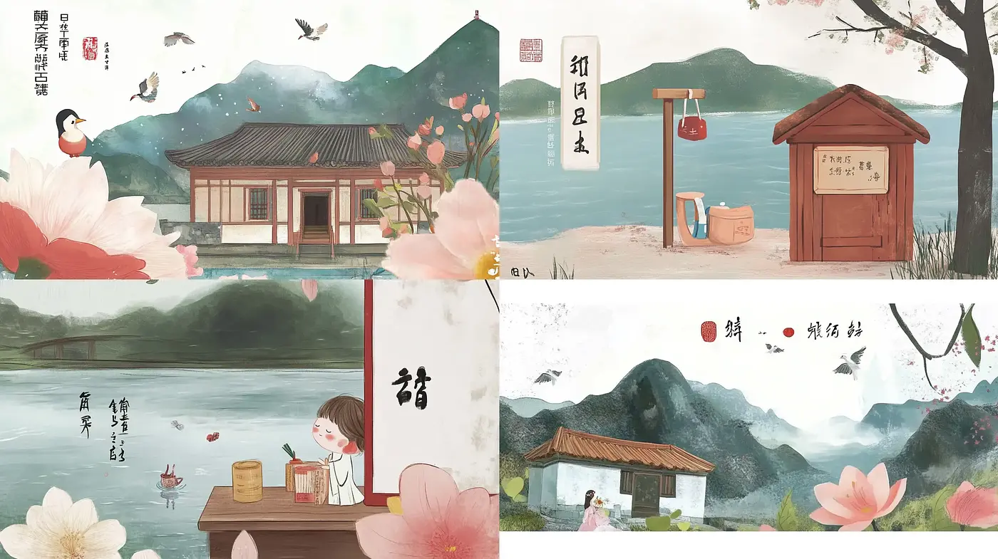 Tranquil East Asian-Inspired Watercolor Vistas - Midjourney sref style