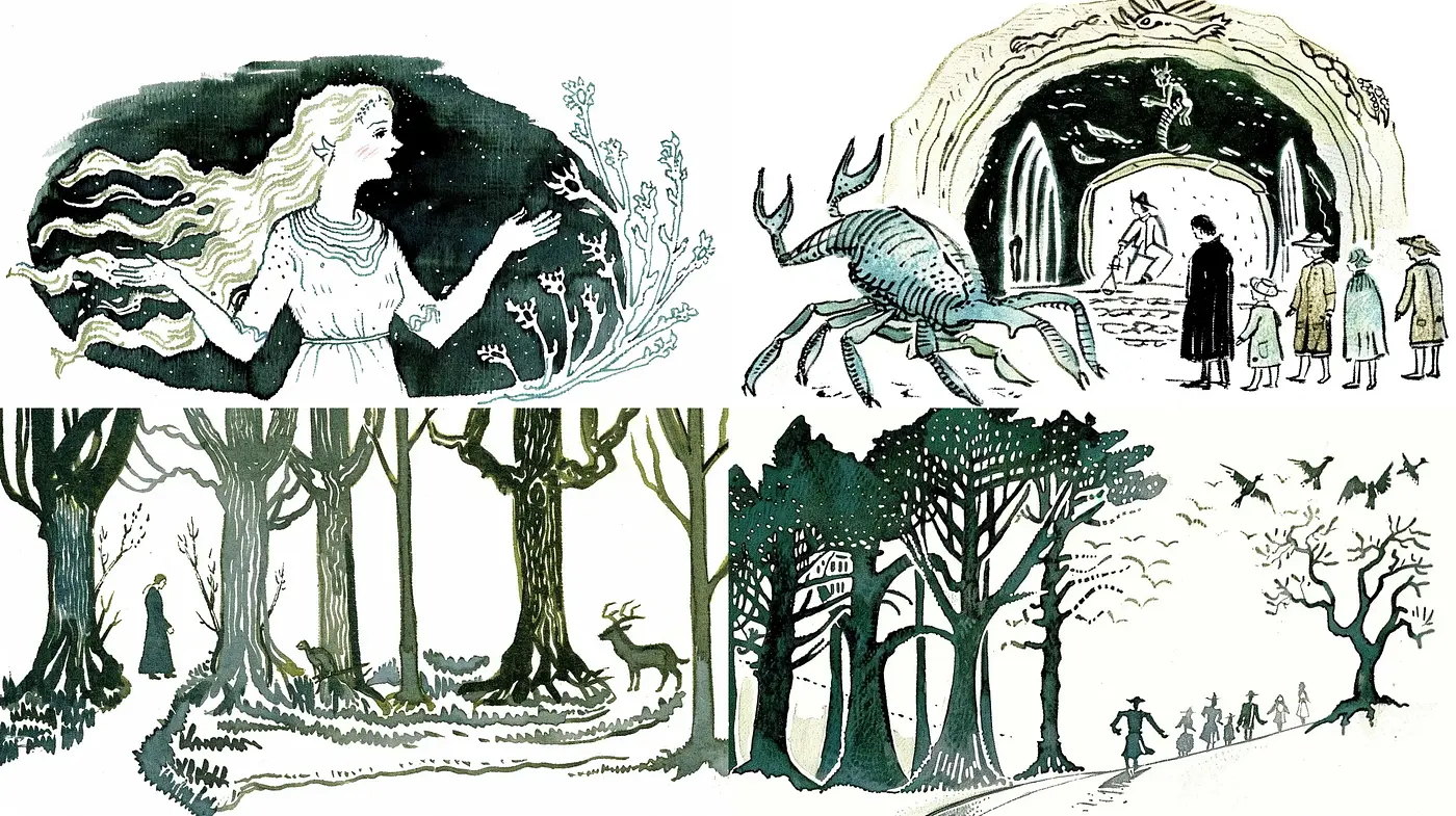 Enchanted Forest Whispers: Illustrations with a Timeless Storybook Essence - Midjourney sref style