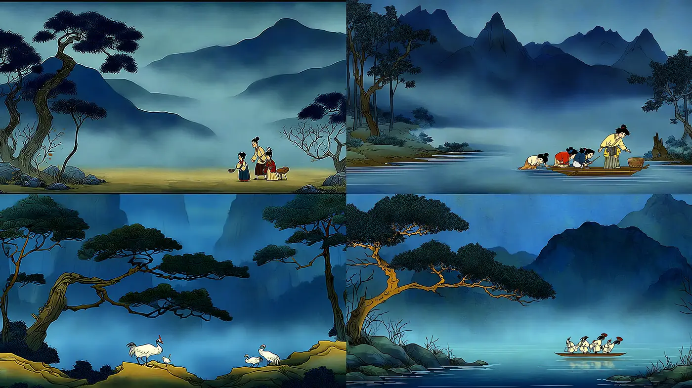 Serene and Evocative Imagery with a Touch of Traditional Aesthetics - Midjourney sref style