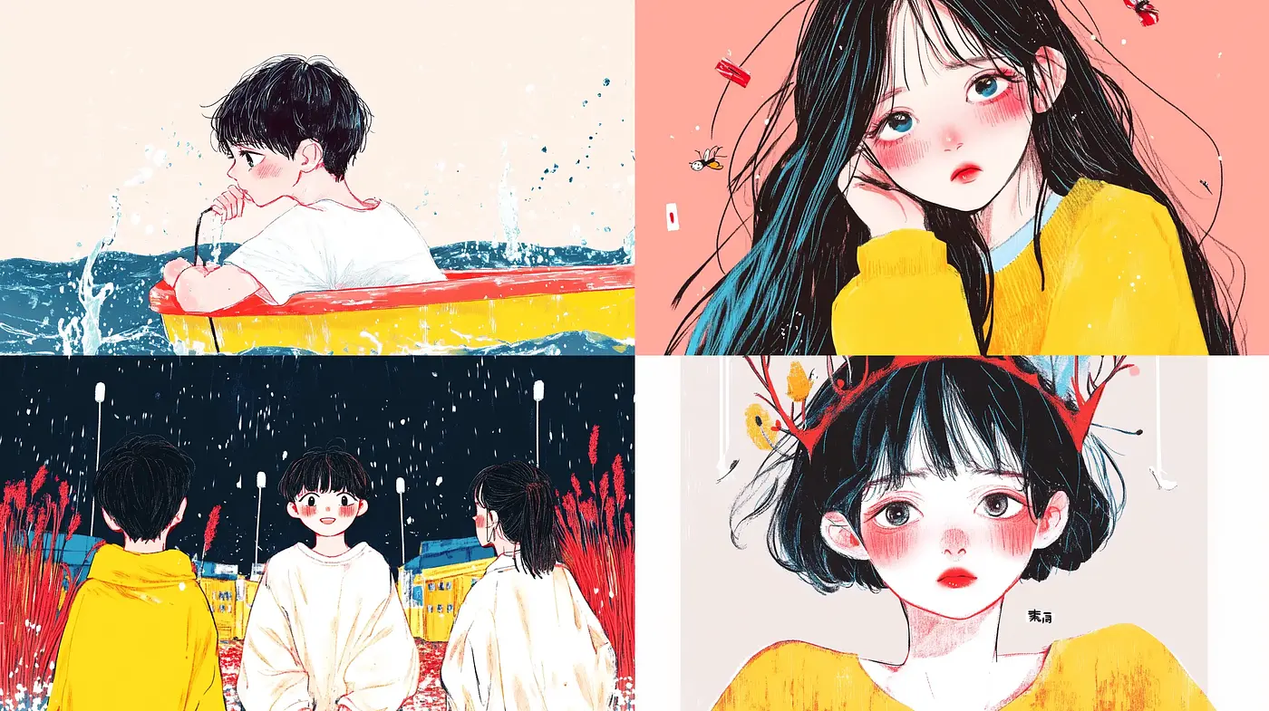 Whimsical Anime-Inspired Digital Watercolor Portraiture - Midjourney sref style
