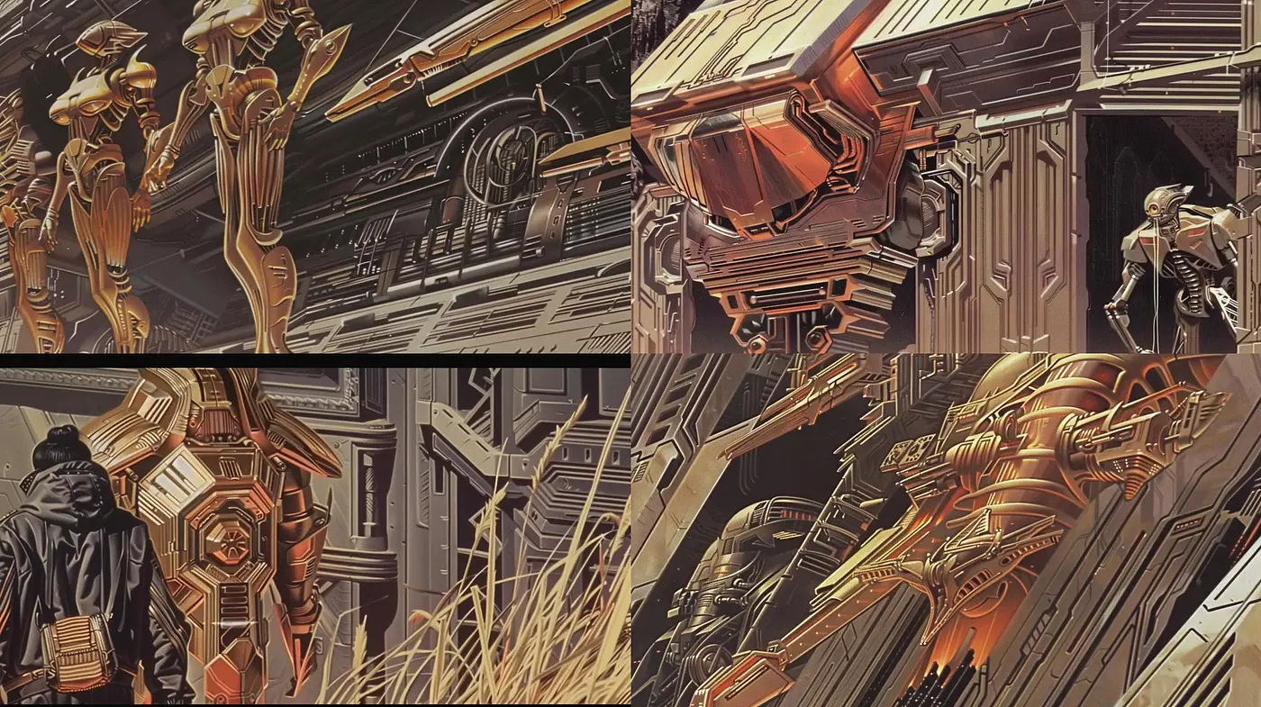 Futuristic Mechanized Elegance with a Retro Sci-Fi Essence - Midjourney sref style