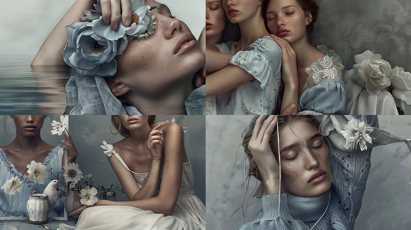 Ethereal Pastel Portraiture with a Touch of Melancholy - Midjourney sref style