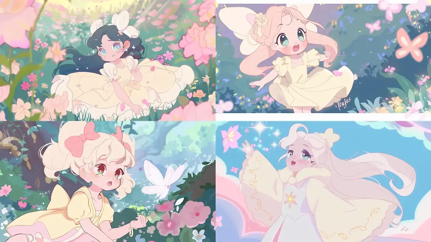 Charming Whimsical Illustrations with Soft Color Palette and Dreamy Atmosphere - Midjourney sref style