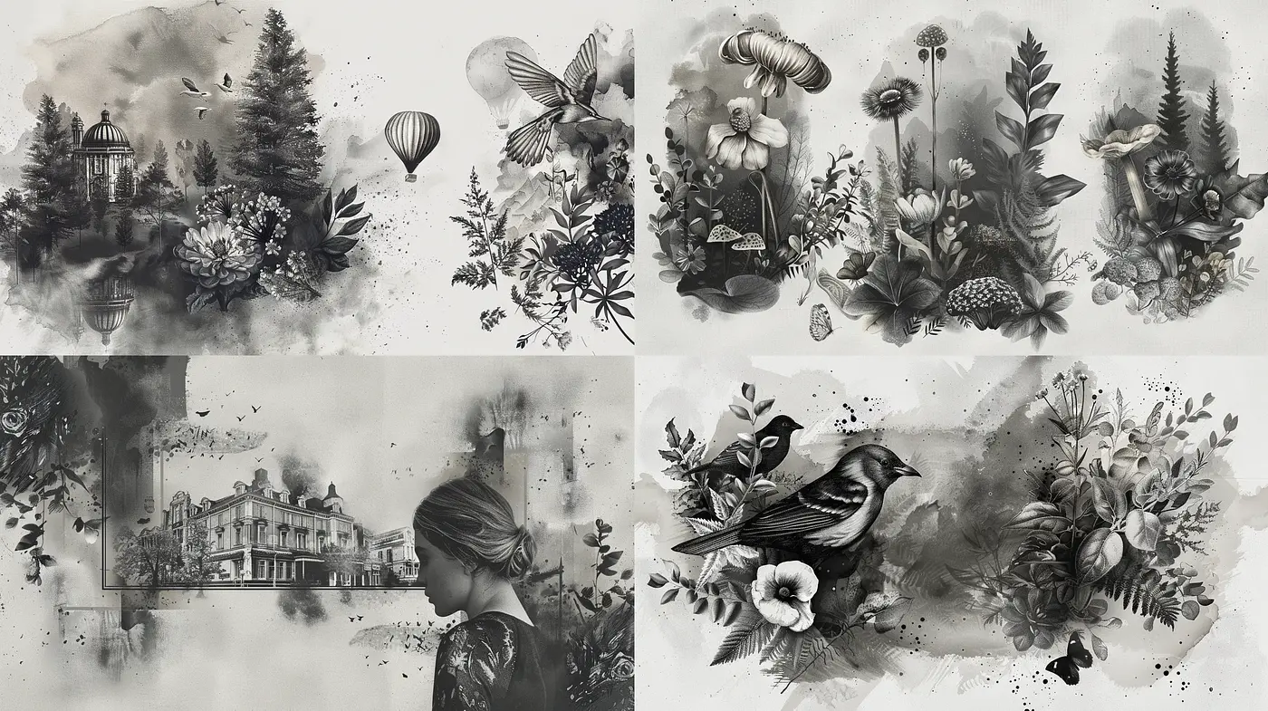 Monochromatic Nature-Inspired Dreamscapes - Midjourney sref style