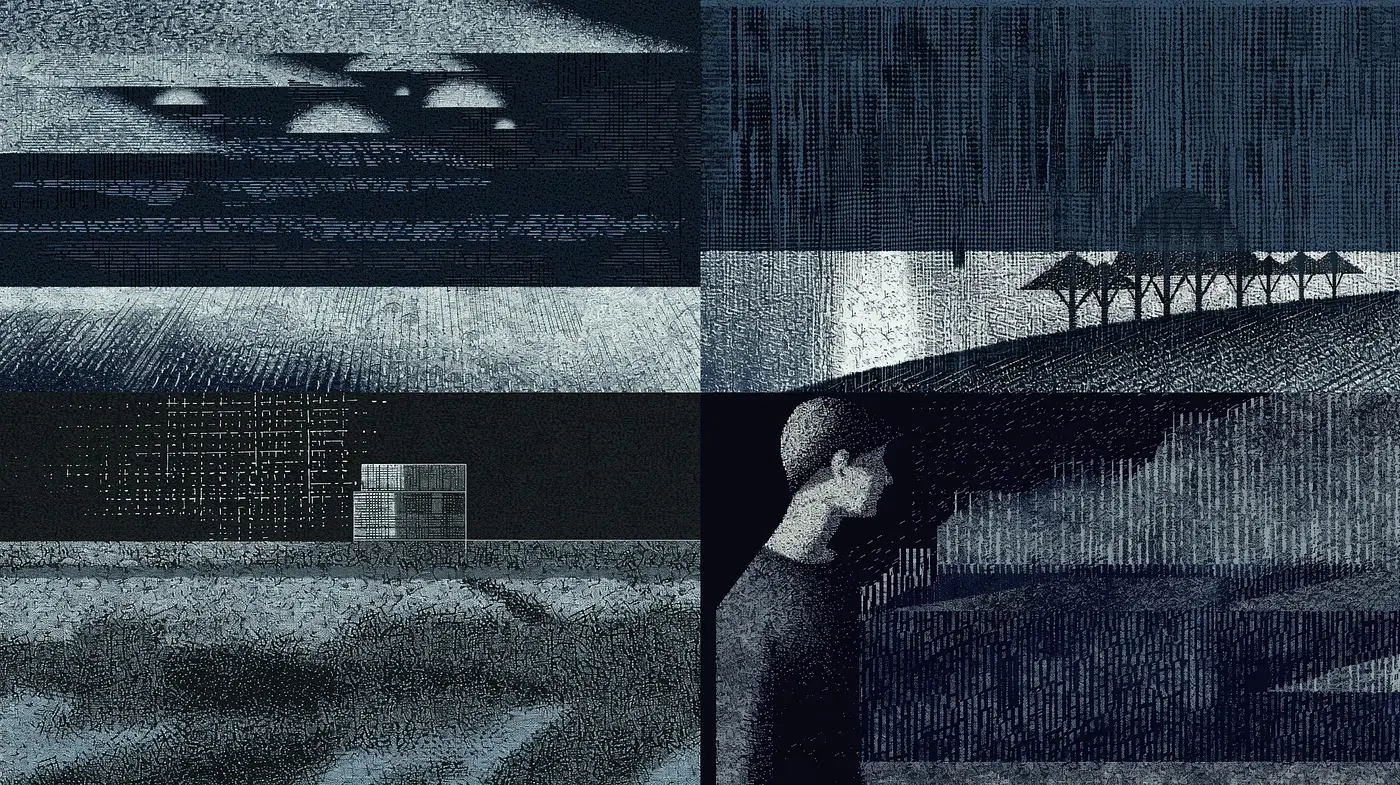 Monochromatic Blue Hues with Textured Expressionism - Midjourney sref style