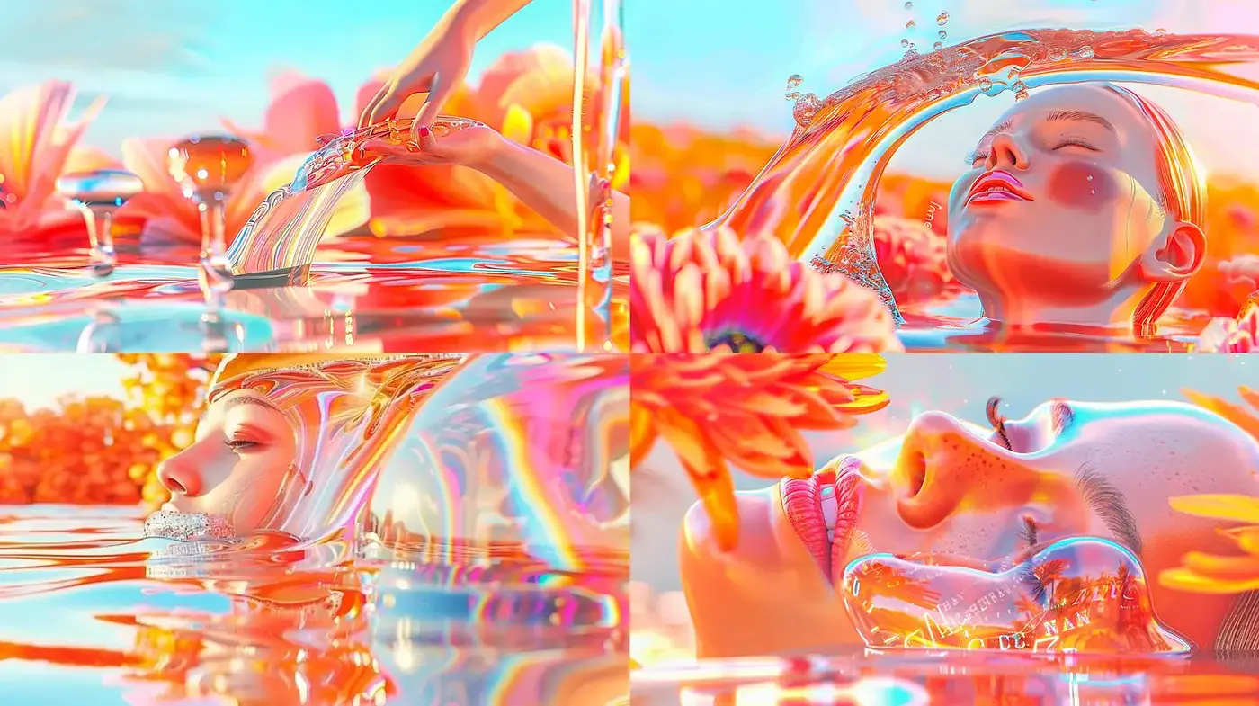 Surreal and Dreamlike Aesthetic with Vibrant Reflections in Water - Midjourney sref style