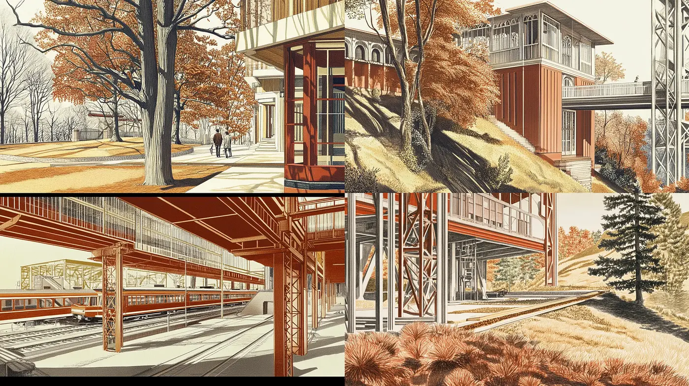 Seasonal Serenity in Sepia: An Architectural Homage to Autumnal Americana - Midjourney sref style